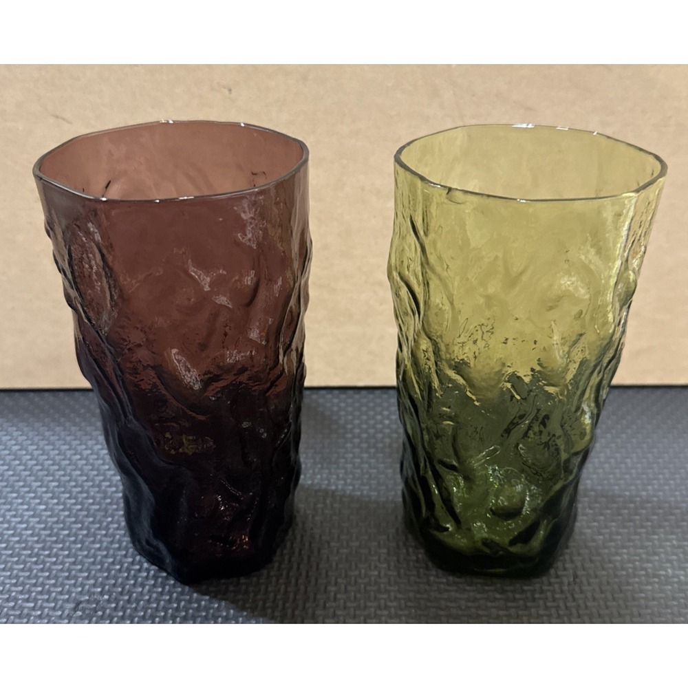 2 Seneca Driftwood Crinkle Amethyst / Green 5.75" Ice Tea Tumblers Morgantown